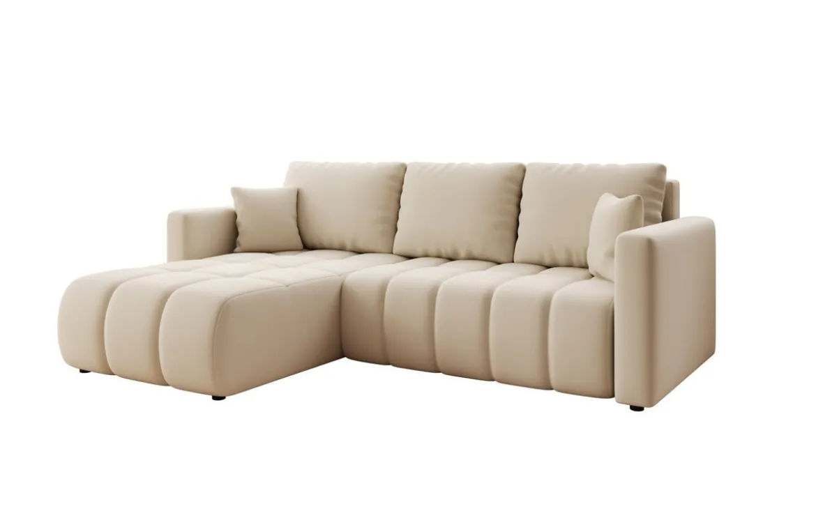 Designer Ecksofa Beatrice mit Schlaf- und Klappfunktion in Stoff
