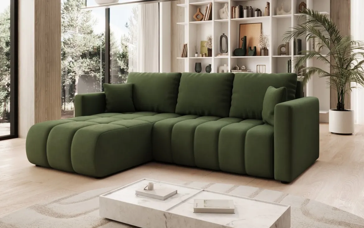 Designer Ecksofa Beatrice mit Schlaf- und Klappfunktion in Stoff