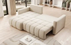 Designer Ecksofa Beatrice mit Schlaf- und Klappfunktion in Stoff
