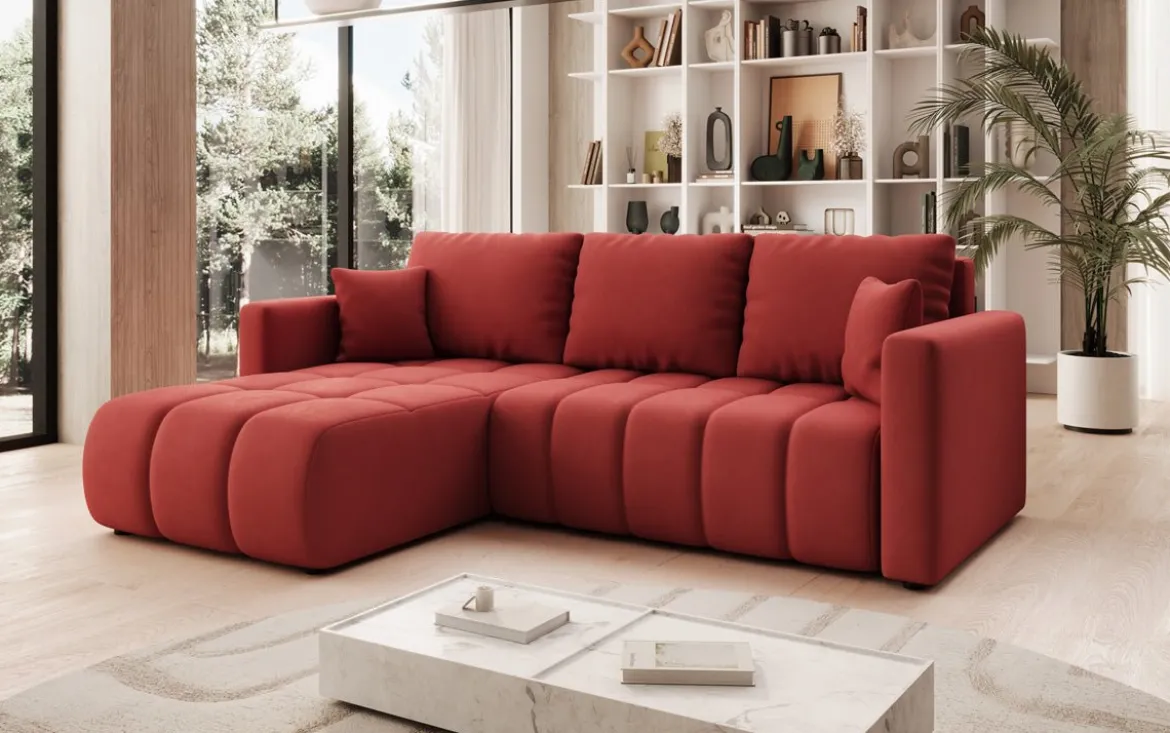 Designer Ecksofa Beatrice mit Schlaf- und Klappfunktion in Stoff