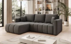 Designer Ecksofa Beatrice mit Schlaf- und Klappfunktion in Stoff