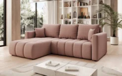 Designer Ecksofa Beatrice mit Schlaf- und Klappfunktion in Stoff