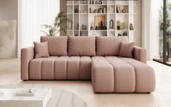 Designer Ecksofa Beatrice mit Schlaf- und Klappfunktion in Stoff