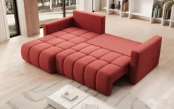Designer Ecksofa Beatrice mit Schlaf- und Klappfunktion in Stoff