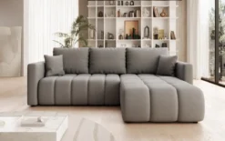 Designer Ecksofa Beatrice mit Schlaf- und Klappfunktion in Stoff