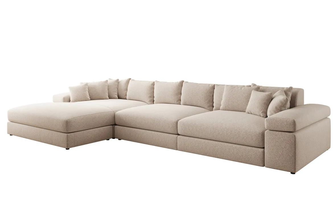Designer Ecksofa Bernardo Maxi mit breiter Ottomane in Strukturstoff