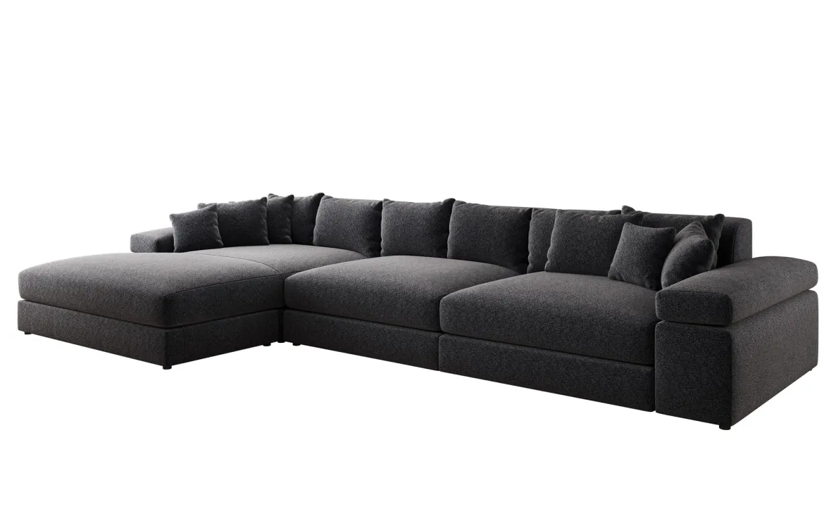 Designer Ecksofa Bernardo Maxi mit breiter Ottomane in Strukturstoff