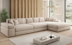 Designer Ecksofa Bernardo Maxi mit breiter Ottomane in Strukturstoff