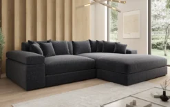 Designer Ecksofa Bernardo mit breiter Ottomane in Strukturstoff