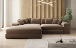 Designer Ecksofa Bernardo mit breiter Ottomane in Strukturstoff