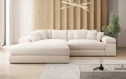 Designer Ecksofa Bernardo mit breiter Ottomane in Strukturstoff
