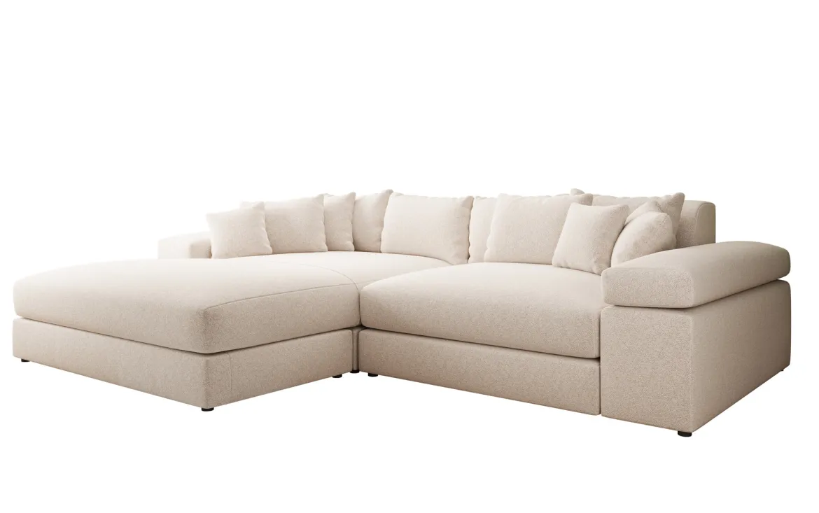 Designer Ecksofa Bernardo mit breiter Ottomane in Strukturstoff
