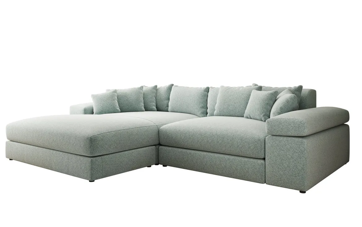 Designer Ecksofa Bernardo mit breiter Ottomane in Strukturstoff