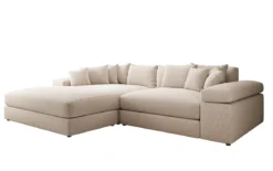 Designer Ecksofa Bernardo mit breiter Ottomane in Strukturstoff