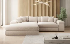 Designer Ecksofa Bernardo mit breiter Ottomane in Strukturstoff