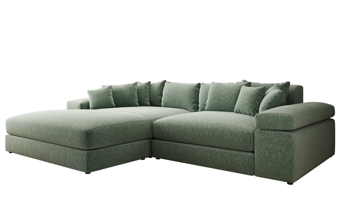 Designer Ecksofa Bernardo mit breiter Ottomane in Strukturstoff