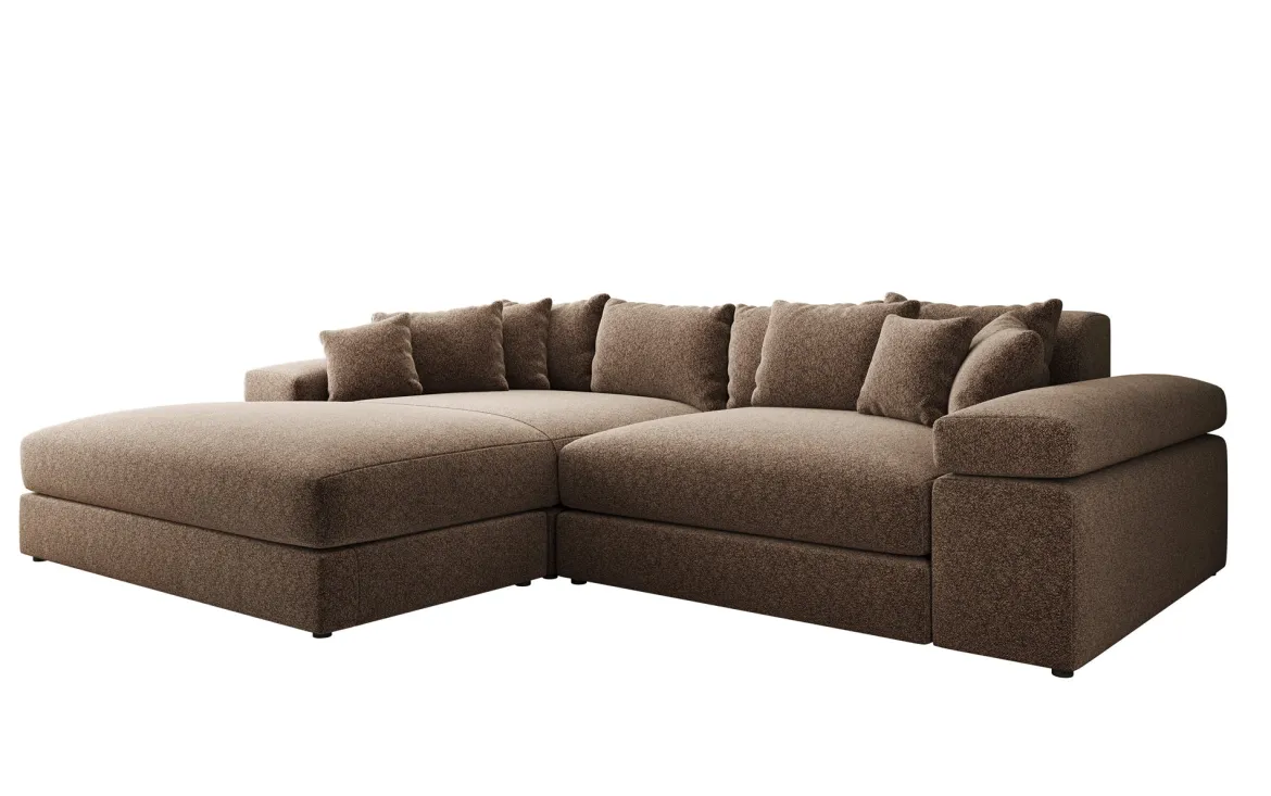 Designer Ecksofa Bernardo mit breiter Ottomane in Strukturstoff