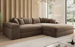 Designer Ecksofa Bernardo mit breiter Ottomane in Strukturstoff