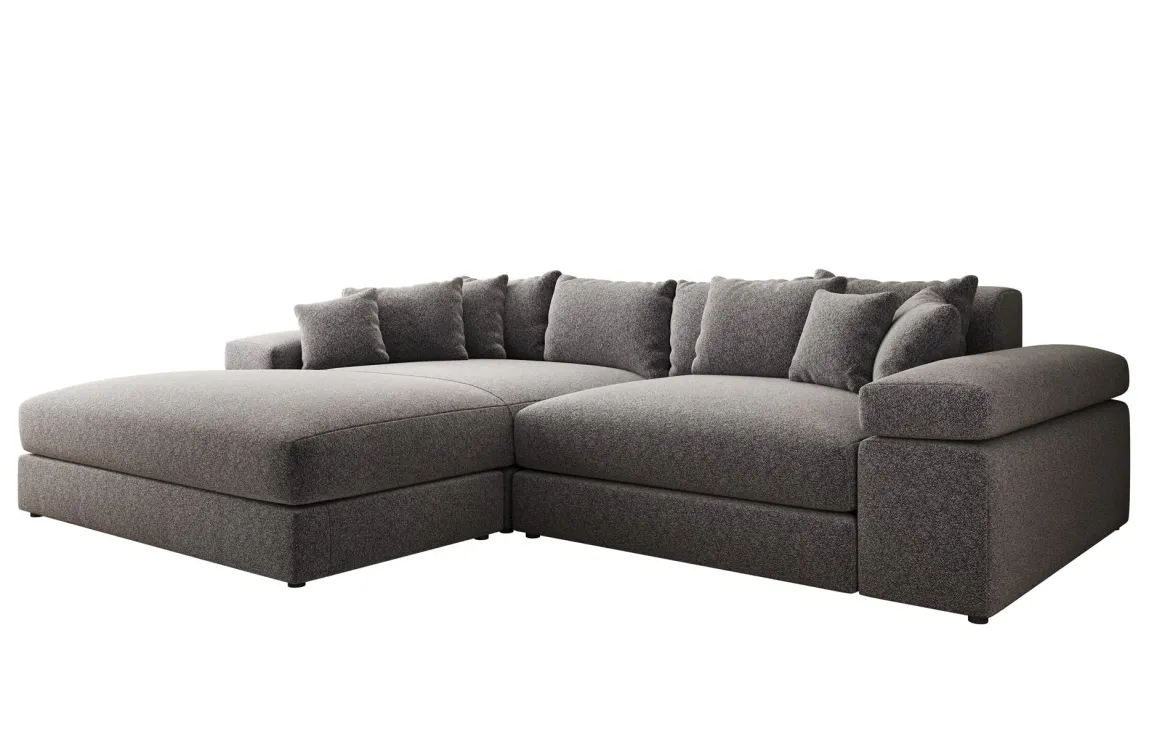 Designer Ecksofa Bernardo mit breiter Ottomane in Strukturstoff