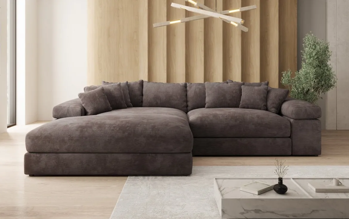 Designer Ecksofa Bernardo mit breiter Ottomane in Cord