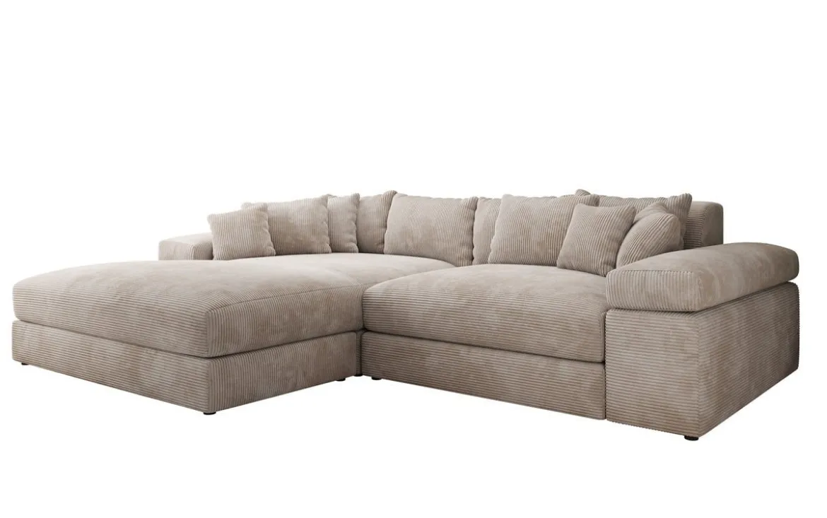 Designer Ecksofa Bernardo mit breiter Ottomane in Cord
