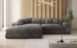 Designer Ecksofa Bernardo mit breiter Ottomane in Cord