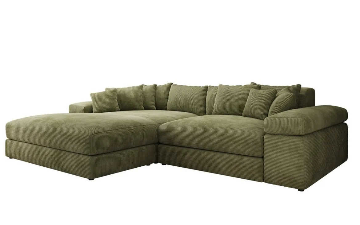 Designer Ecksofa Bernardo mit breiter Ottomane in Cord