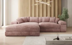 Designer Ecksofa Bernardo mit breiter Ottomane in Cord
