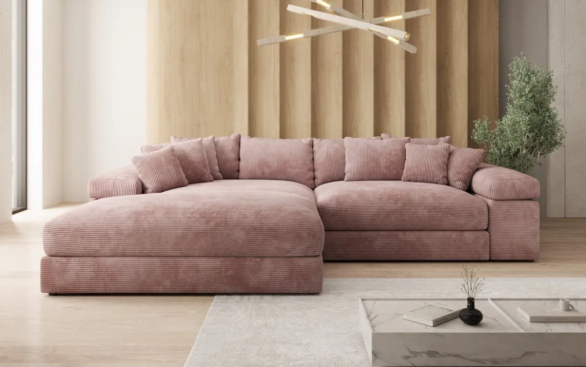 Designer Ecksofa Bernardo mit breiter Ottomane in Cord