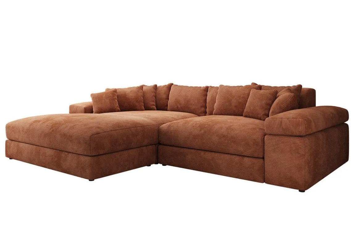 Designer Ecksofa Bernardo mit breiter Ottomane in Cord