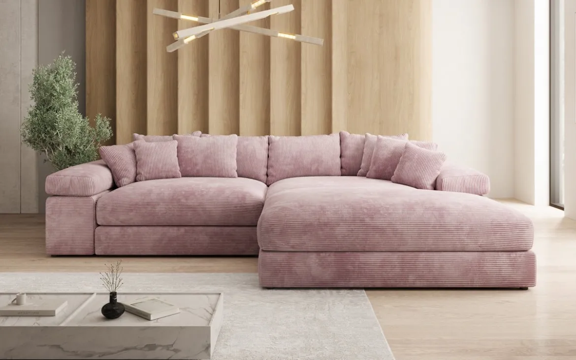 Designer Ecksofa Bernardo mit breiter Ottomane in Cord