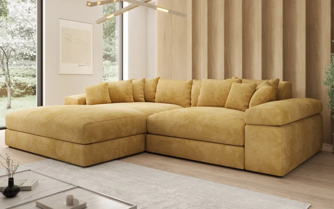 Designer Ecksofa Bernardo mit breiter Ottomane in Cord