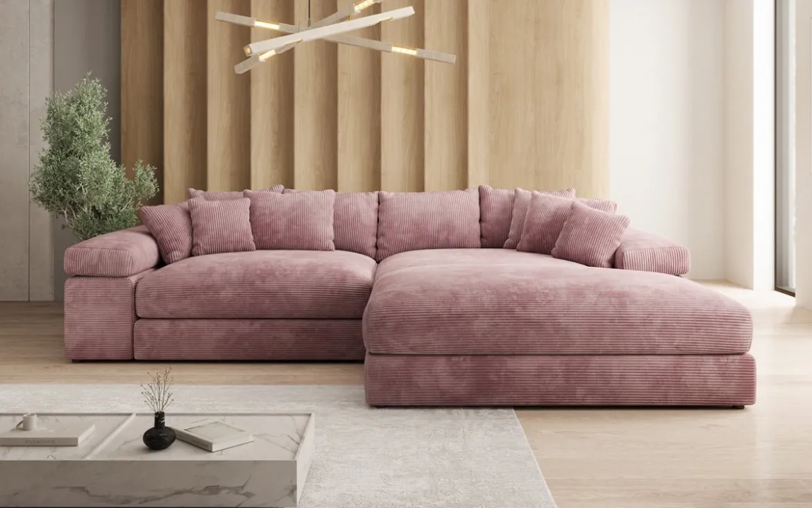 Designer Ecksofa Bernardo mit breiter Ottomane in Cord