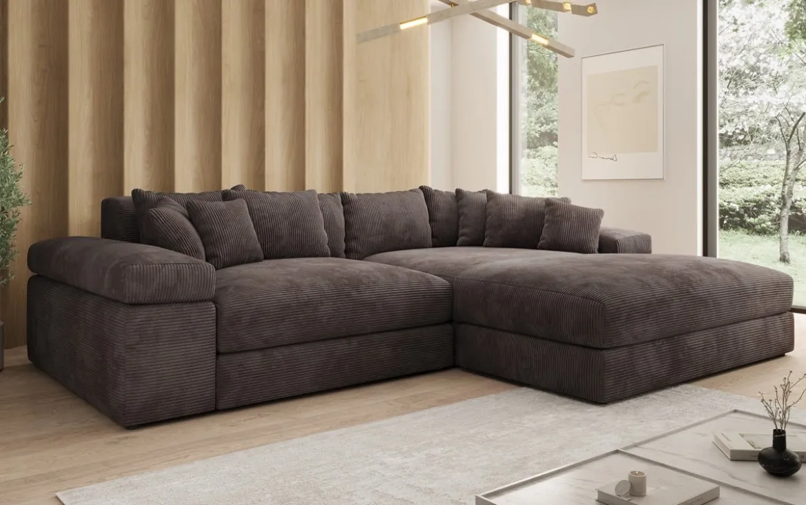 Designer Ecksofa Bernardo mit breiter Ottomane in Cord
