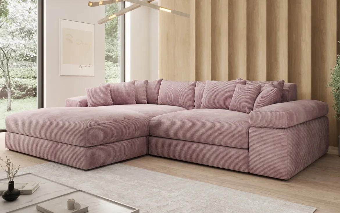 Designer Ecksofa Bernardo mit breiter Ottomane in Cord