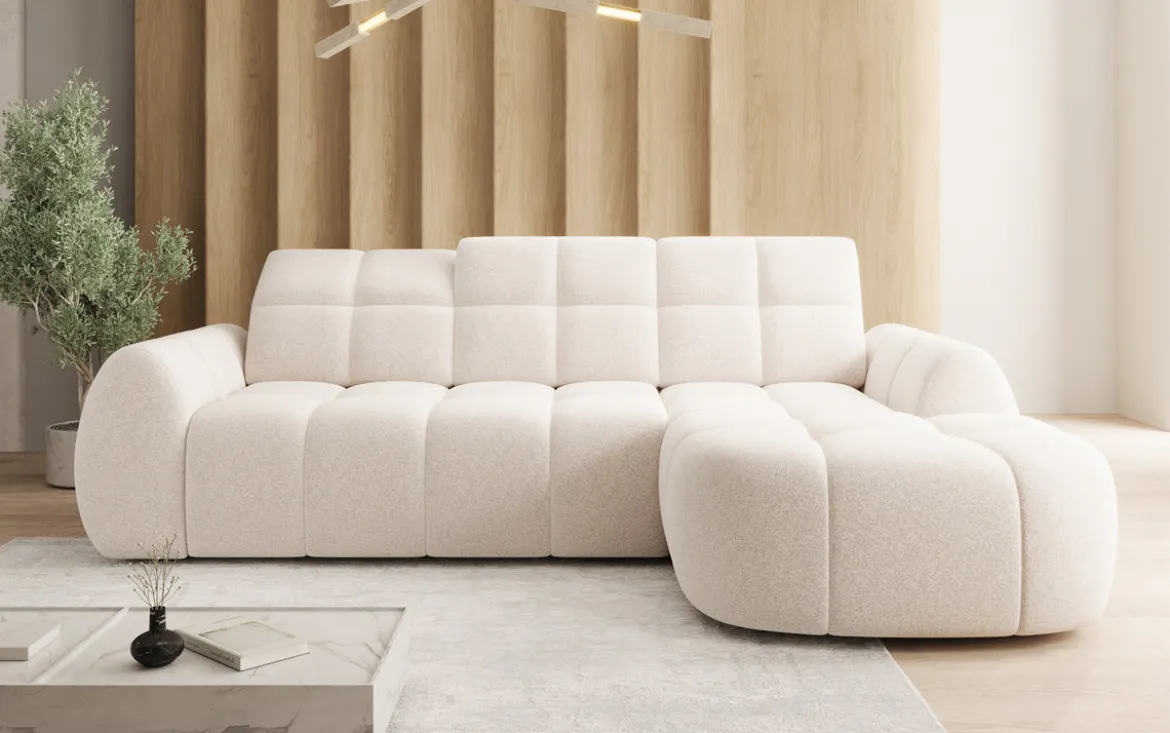 Designer Ecksofa Bjork in Strukturstoff mit elektrischer Sitzerweiterung