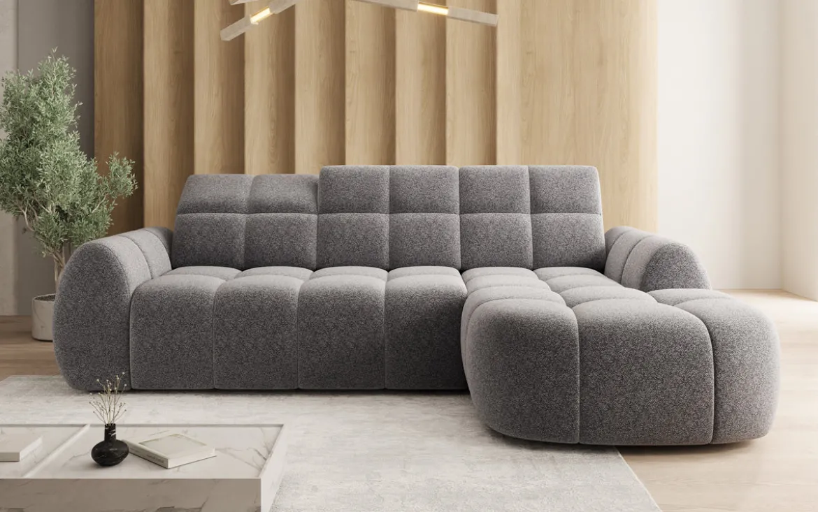 Designer Ecksofa Bjork in Strukturstoff mit elektrischer Sitzerweiterung
