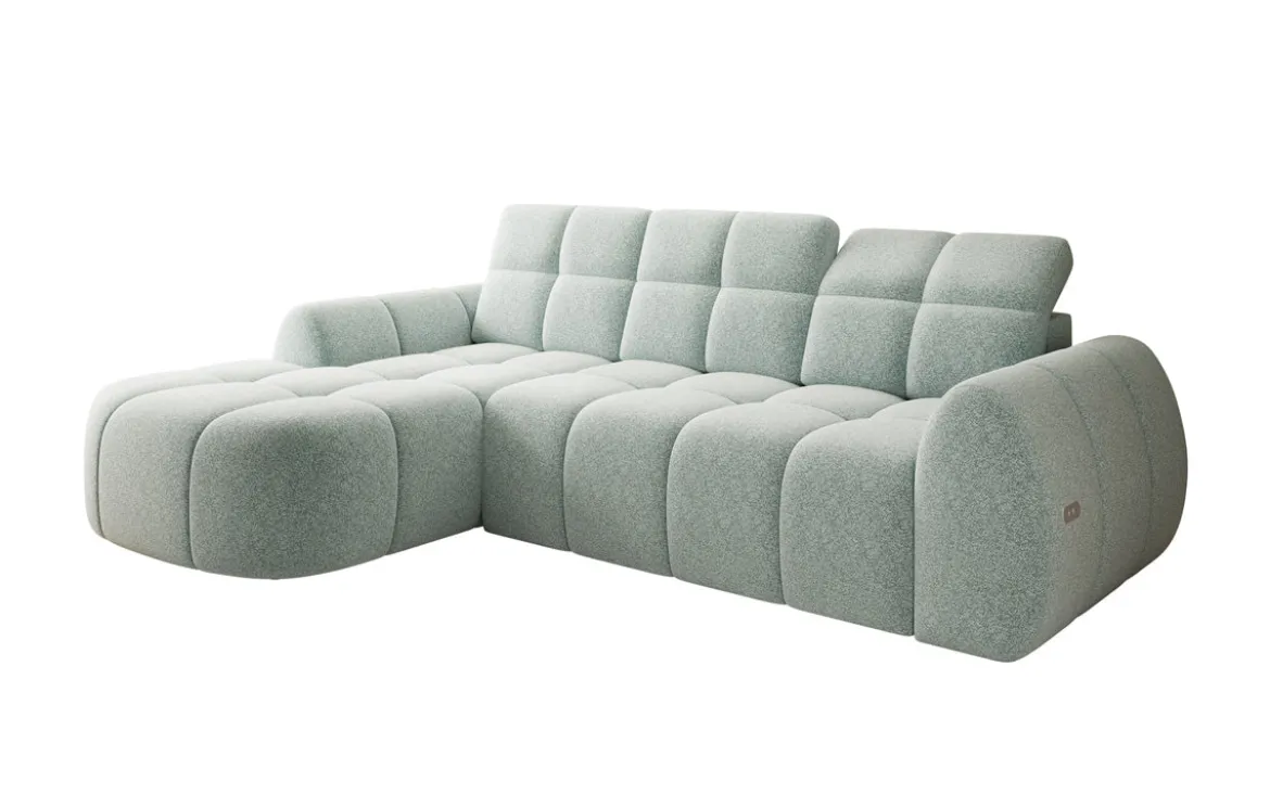 Designer Ecksofa Bjork in Strukturstoff mit elektrischer Sitzerweiterung