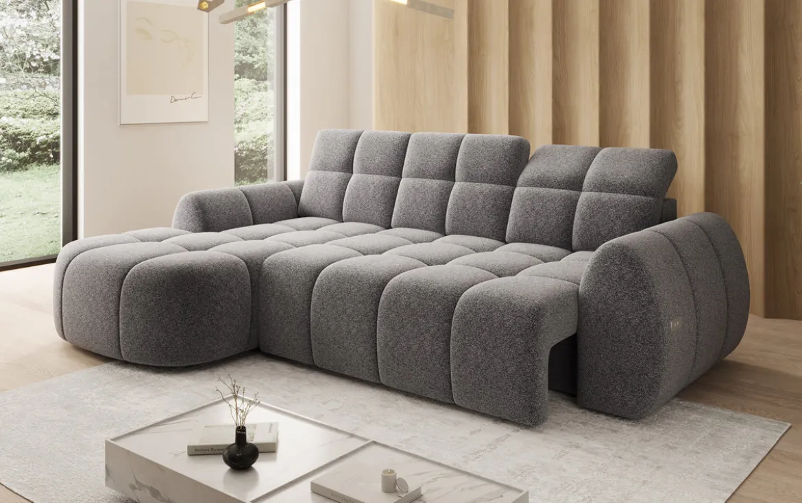 Designer Ecksofa Bjork in Strukturstoff mit elektrischer Sitzerweiterung