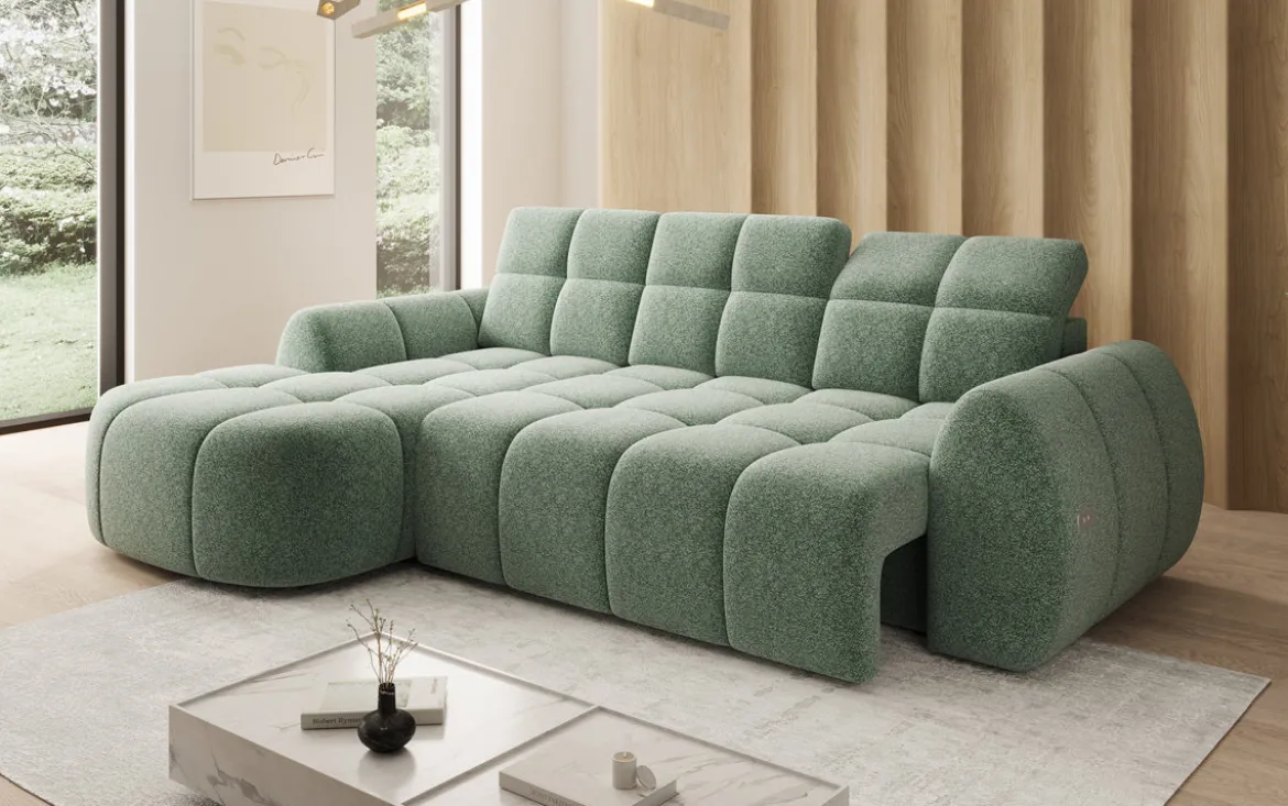 Designer Ecksofa Bjork in Strukturstoff mit elektrischer Sitzerweiterung