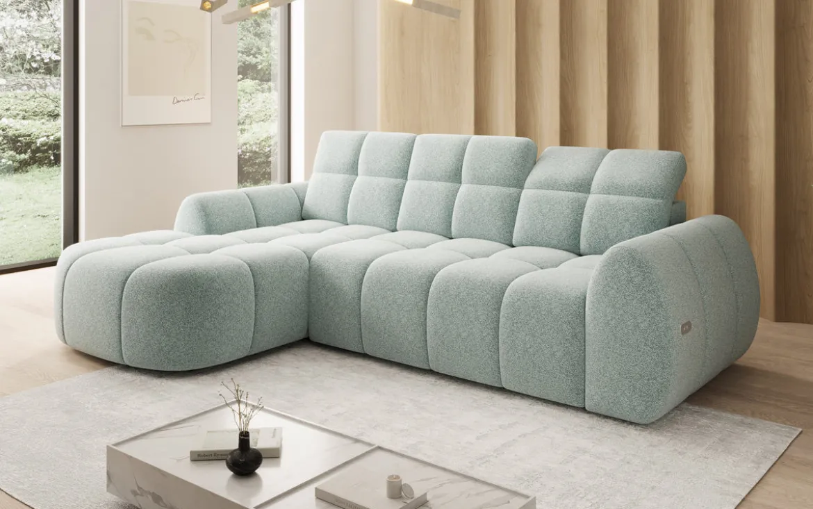 Designer Ecksofa Bjork in Strukturstoff mit elektrischer Sitzerweiterung
