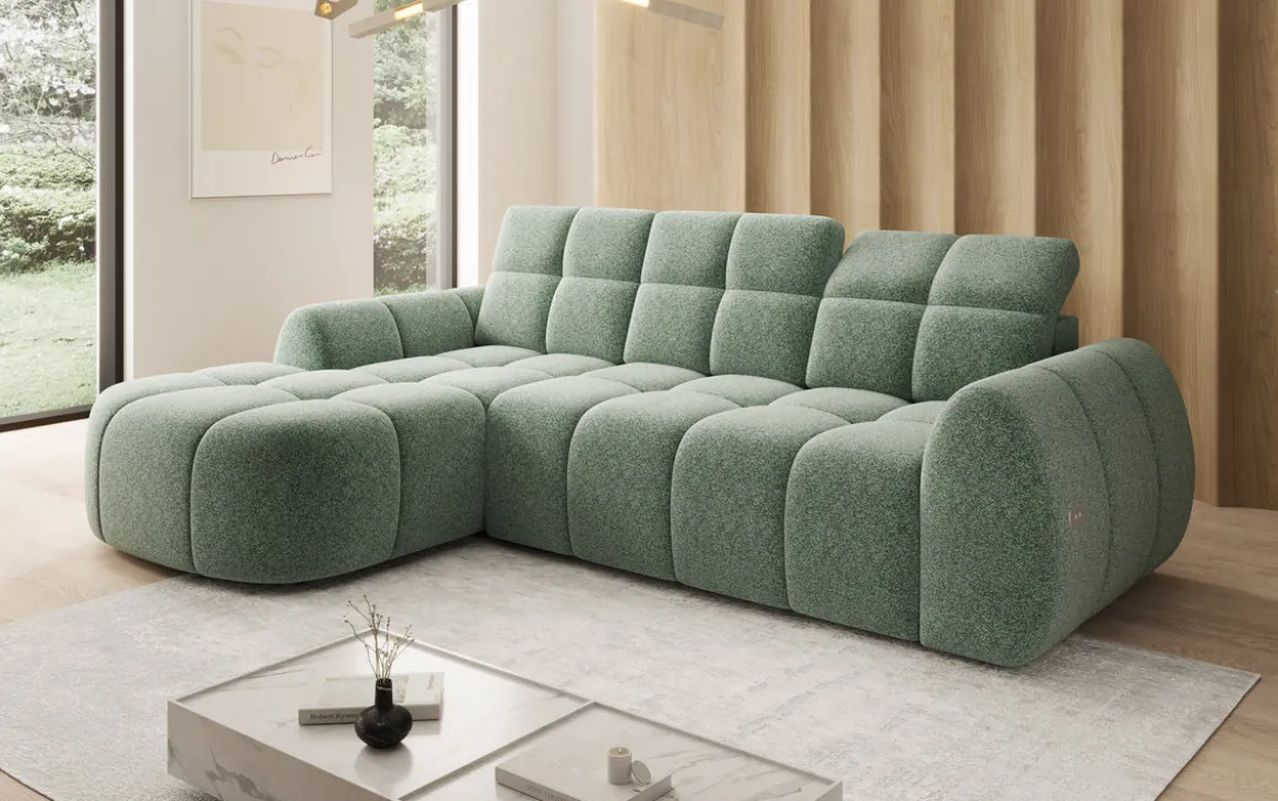 Designer Ecksofa Bjork in Strukturstoff mit elektrischer Sitzerweiterung