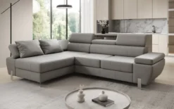 Designer Ecksofa Calista mit Schlaffunktion und Stauraum in Echtleder