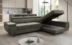 Designer Ecksofa Calista mit Schlaffunktion und Stauraum in Echtleder
