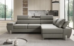 Designer Ecksofa Calista mit Schlaffunktion und Stauraum in Echtleder