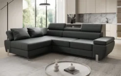 Designer Ecksofa Calista mit Schlaffunktion und Stauraum in Echtleder