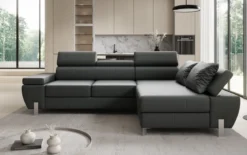 Designer Ecksofa Calista mit Schlaffunktion und Stauraum in Echtleder