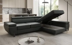 Designer Ecksofa Calista mit Schlaffunktion und Stauraum in Echtleder