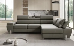 Designer Ecksofa Calista mit Schlaffunktion und Stauraum in Echtleder