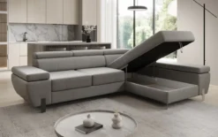 Designer Ecksofa Calista mit Schlaffunktion und Stauraum in Echtleder